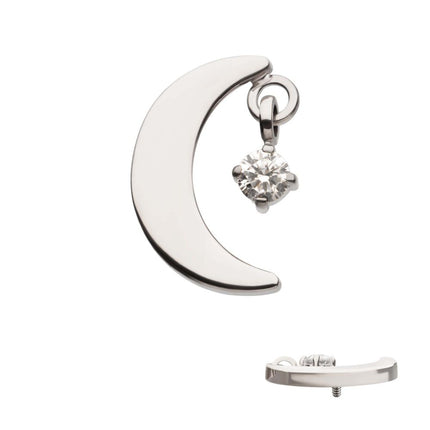 Invictus Titanium Internally Threaded Crescent Moon Top with Dangle Pronged Round CZ