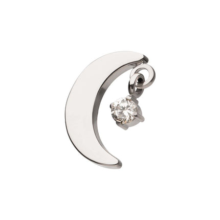 Invictus Titanium Internally Threaded Crescent Moon Top with Dangle Pronged Round CZ