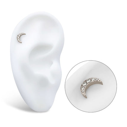 Invictus Titanium Internally Threaded with Pave Set CZ Crescent Moon Top