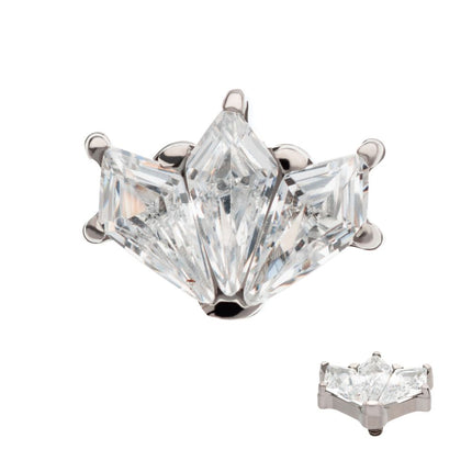Invictus Titanium Internally Threaded Pronged Kite Shape CZ 3-Cluster Top