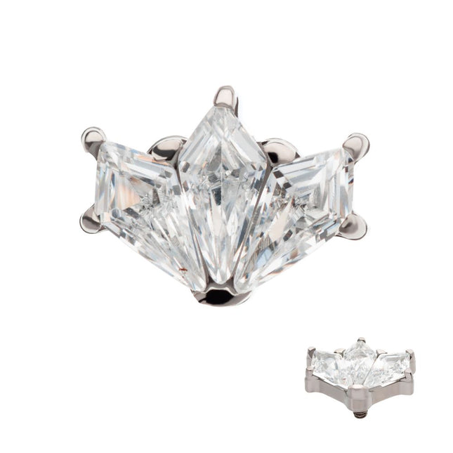 Invictus Titanium Internally Threaded Pronged Kite Shape CZ 3-Cluster Top