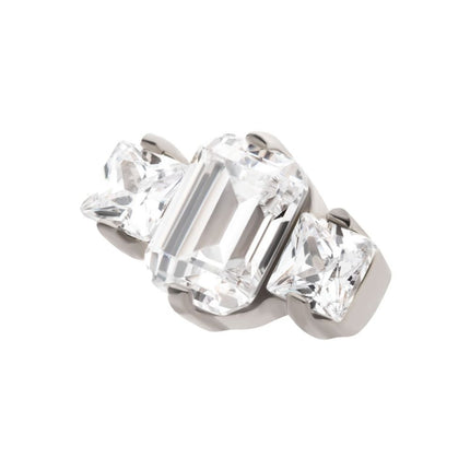 Invictus Titanium Internally Threaded Prong Set Emerald Cut & Princess Gem 3-Cluster Top