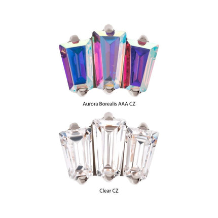 Invictus Titanium Internally Threaded Prong Set Baguette CZ 3-Cluster Top