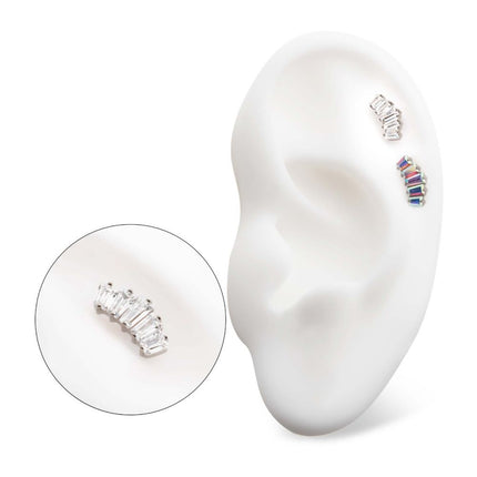 Invictus Titanium Internally Threaded Prong Set Baguette CZ 5-Cluster Fan Shape Top