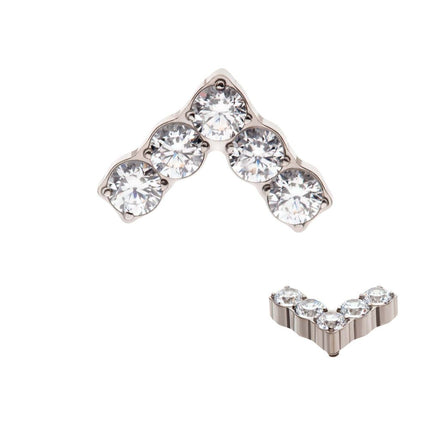 Invictus Titanium Internally Threaded with Prong Set Round Clear CZ Chevron Shape Top