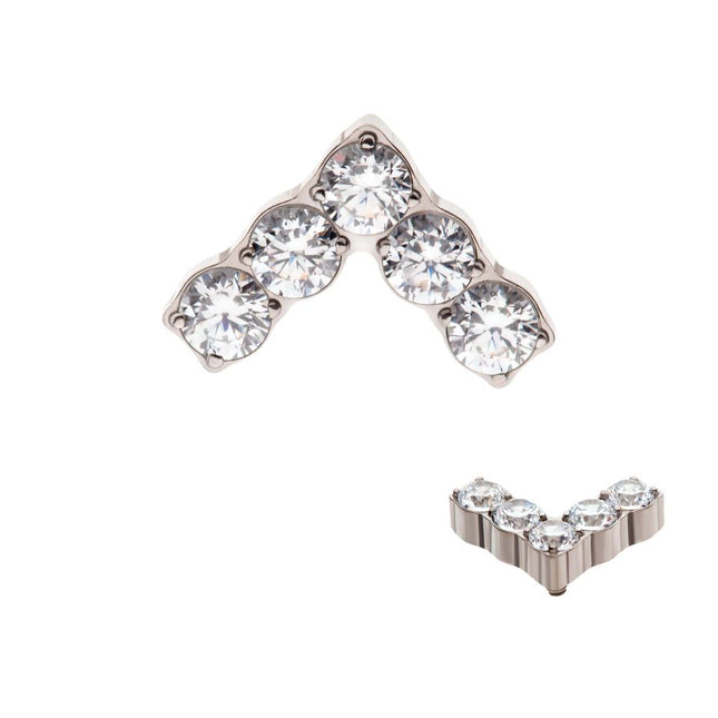 Invictus Titanium Internally Threaded with Prong Set Round Clear CZ Chevron Shape Top