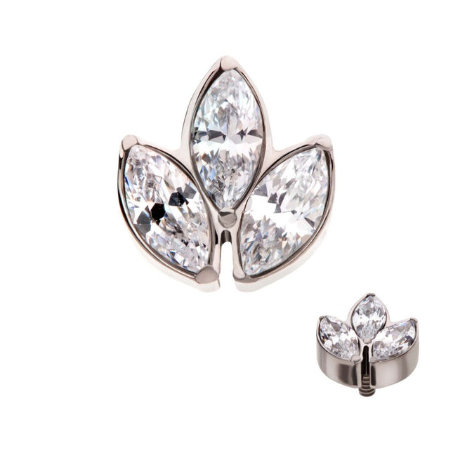 Invictus Titanium Internally Threaded with Prong Set Marquise Clear CZ 3-Cluster Top