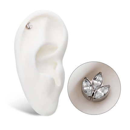 Invictus Titanium Internally Threaded with Prong Set Marquise Clear CZ 3-Cluster Top