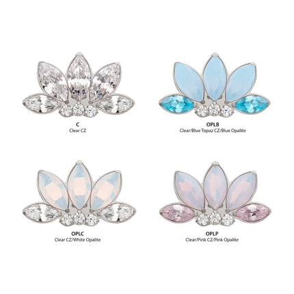 Invictus Titanium Internally Threaded 5-Cluster Marquise Opalite/CZ with Round Clear CZ Fan Shape Top