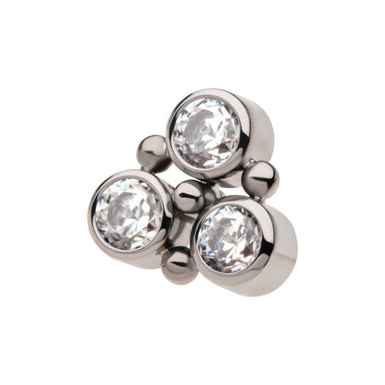 Invictus Titanium Internally Threaded 4-Bead Bezel Round CZ/Opal 3-Cluster Top