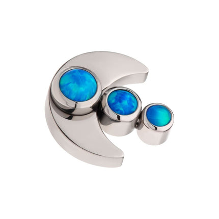 Invictus Titanium Internally Threaded 3-Cluster Bezel Set Gem/Opal Crescent Moon Top