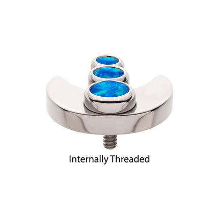 Invictus Titanium Internally Threaded 3-Cluster Bezel Set Gem/Opal Crescent Moon Top