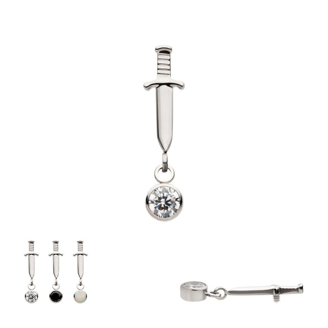 Invictus Titanium Internally Threaded Dangle Bezel Round Gem Dagger Top