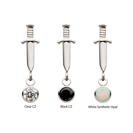 Invictus Titanium Internally Threaded Dangle Bezel Round Gem Dagger Top