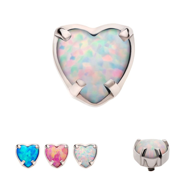 Invictus Titanium Internally Threaded with Prong Set Opal Heart Top