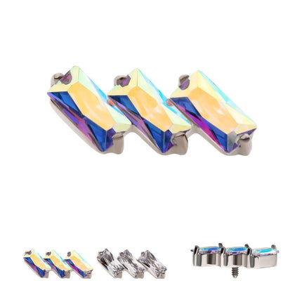 Invictus Titanium Internally Threaded Prong Set Baguette CZ Diagonal 3-Cluster Top