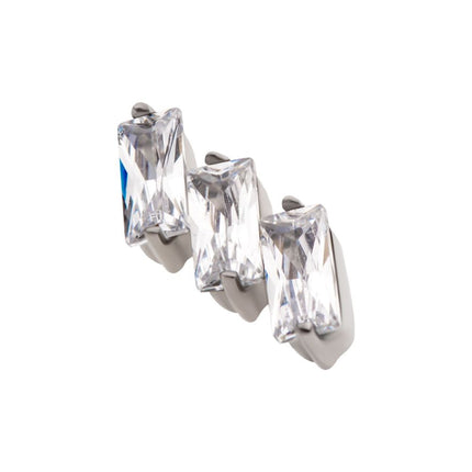 Invictus Titanium Internally Threaded Prong Set Baguette CZ Diagonal 3-Cluster Top