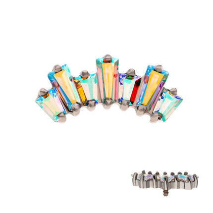 Invictus Titanium Internally Threaded Prong Set Baguette CZ 7-Cluster Fan Shape Top