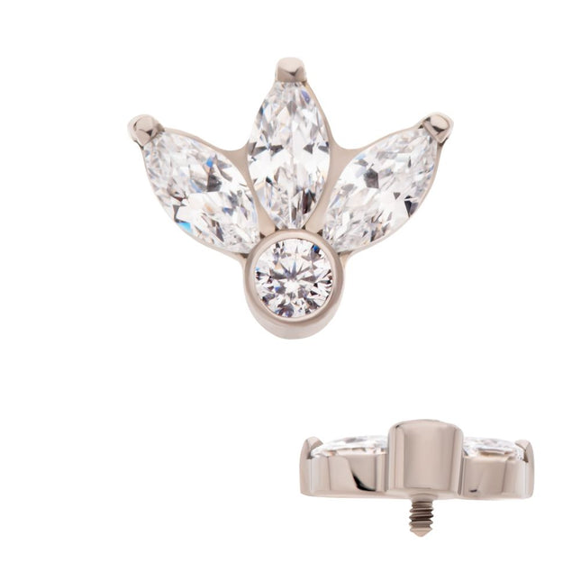 Invictus Titanium Internally Threaded 3-Cluster Marquise Gem Fan Top with Bezel Round Gem