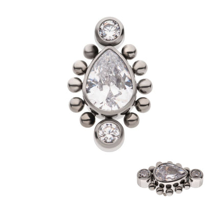 Invictus Titanium Internally Threaded with Bezel Set Round CZ & Beads Around Teardrop CZ Top