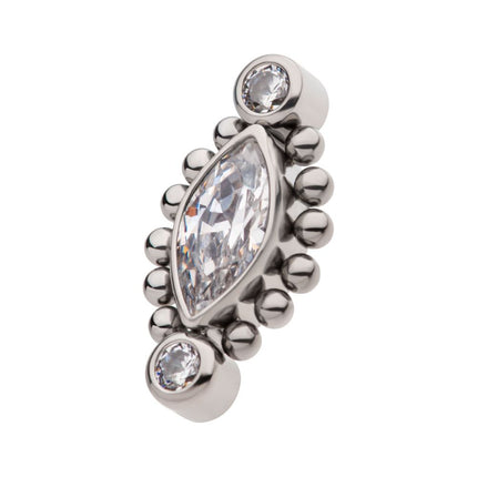 Invictus Titanium Internally Threaded with Bezel Set Round CZ & Beads Around Marquise CZ Top