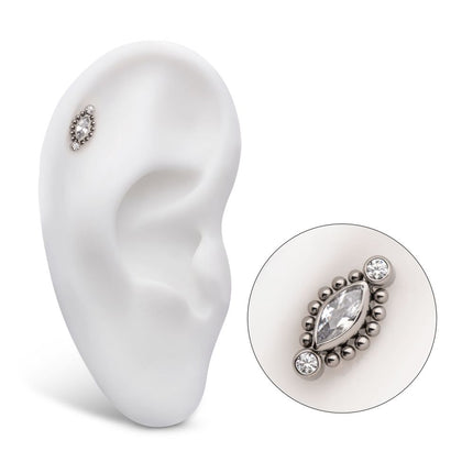 Invictus Titanium Internally Threaded with Bezel Set Round CZ & Beads Around Marquise CZ Top