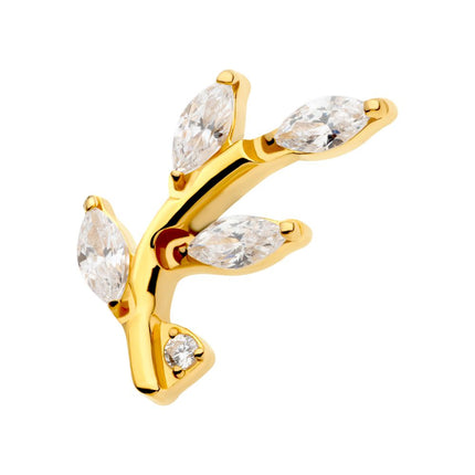 Invictus 24Kt Gold PVD Titanium Internally Threaded Prong Set Marquise CZ Leaf Top