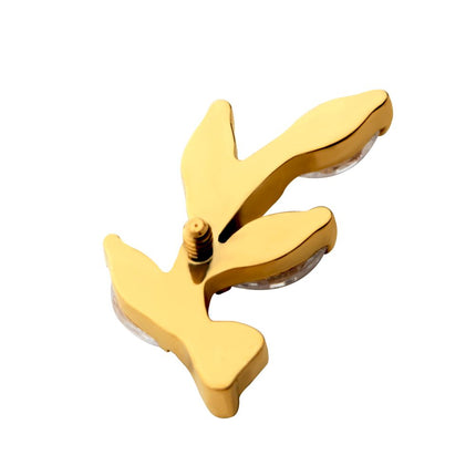 Invictus 24Kt Gold PVD Titanium Internally Threaded Prong Set Marquise CZ Leaf Top