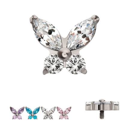 Invictus Titanium Internally Threaded Butterfly with Prong Set Round & Marquise Gem Top