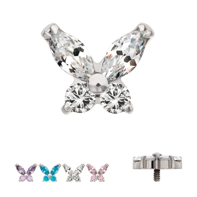 Invictus Titanium Internally Threaded Small Butterfly with Prong Set Round & Marquise Gem Top