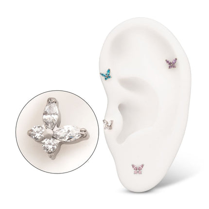 Invictus Titanium Internally Threaded Small Butterfly with Prong Set Round & Marquise Gem Top