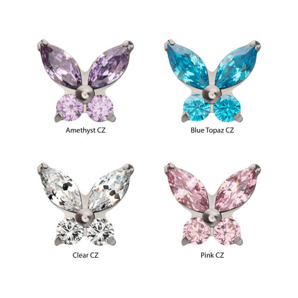 Invictus Titanium Internally Threaded Butterfly with Prong Set Round & Marquise Gem Top