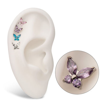 Invictus Titanium Internally Threaded Butterfly with Prong Set Round & Marquise Gem Top