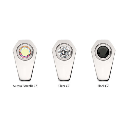 Invictus Titanium Internally Threaded Coffin Top with Bezel Set Round CZ