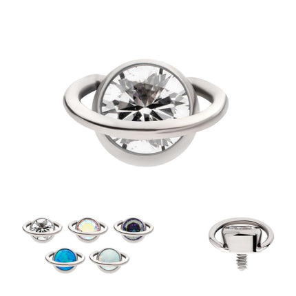 Invictus Titanium Internally Threaded Planet Top with Bezel Set Round CZ/Opal