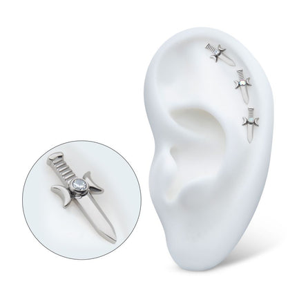 Invictus Titanium Internally Threaded with Bezel Set 2mm CZ/Opal Triple Moon Phase Dagger Top