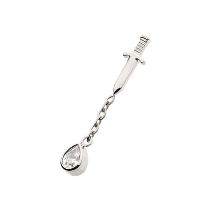 Invictus Titanium Internally Threaded Dangle Chain Bezel Teardrop CZ Dagger Top