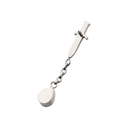 Invictus Titanium Internally Threaded Dangle Chain Bezel Teardrop CZ Dagger Top