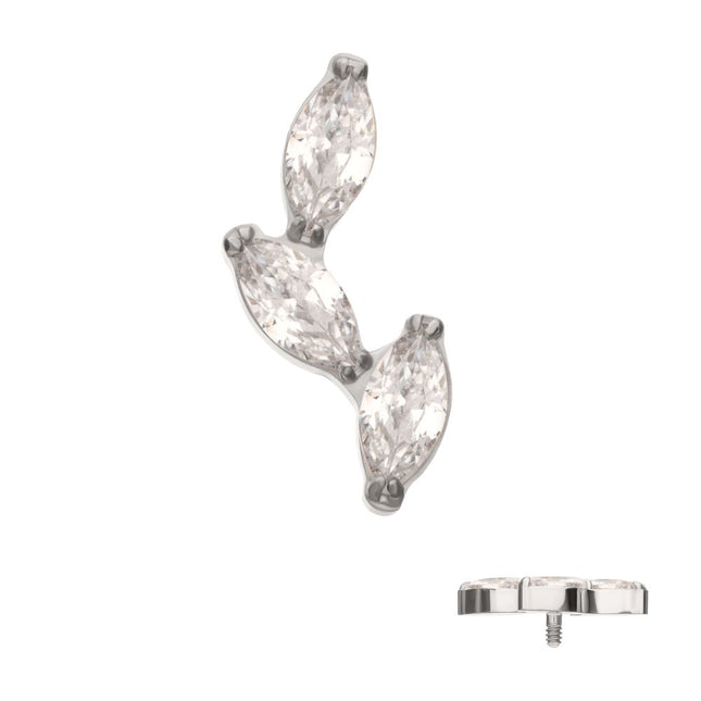 Invictus Titanium Internally Threaded Vine Shape Top with 3-Tier Full Clear CZ Gem Marquise