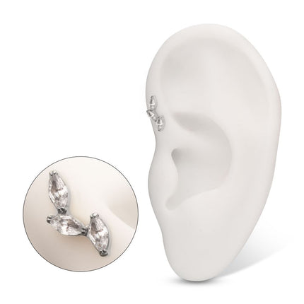 Invictus Titanium Internally Threaded Vine Shape Top with 3-Tier Full Clear CZ Gem Marquise