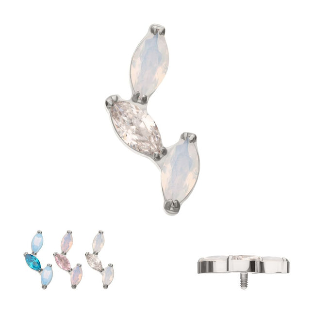 Invictus Titanium Internally Threaded Vine Shape Top with 3-Tier Alternating Opalite/CZ Marquise
