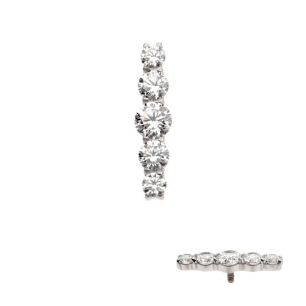 Invictus Titanium Internally Threaded 5-Cluster Prong Set Round CZ Gem Bar Top