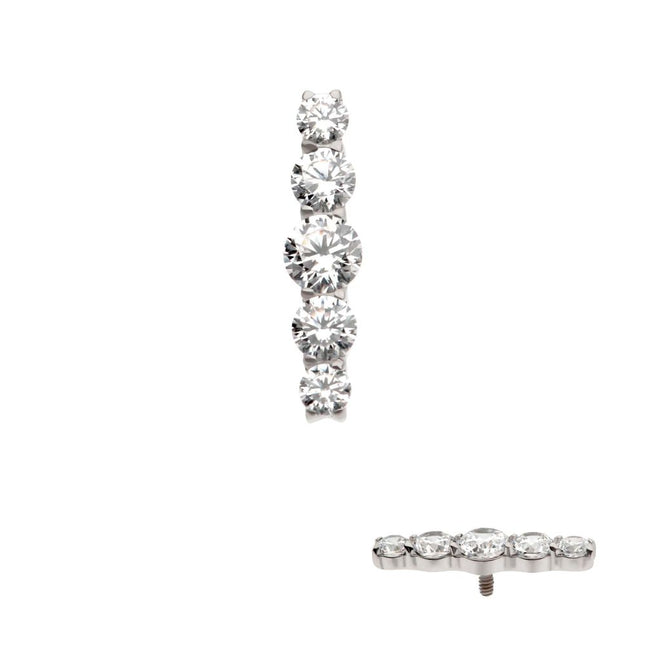 Invictus Titanium Internally Threaded 5-Cluster Prong Set Round CZ Gem Bar Top