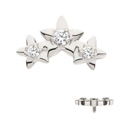 Invictus Titanium Internally Threaded Prong Set Round CZ Gem 3-Cluster Star Top