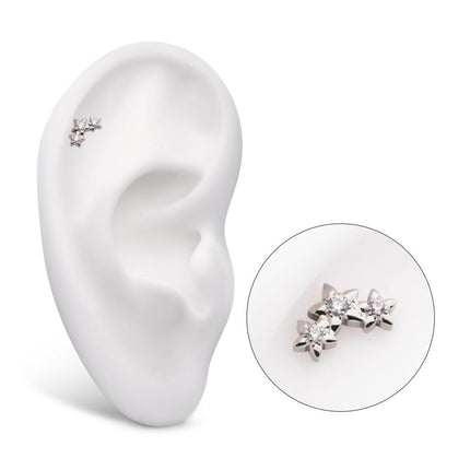 Invictus Titanium Internally Threaded Prong Set Round CZ Gem 3-Cluster Star Top