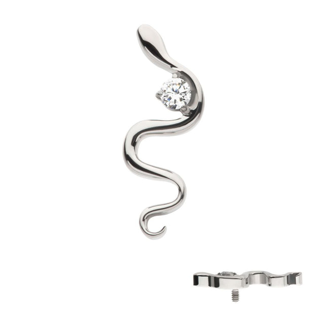 Invictus Titanium Internally Threaded with 1.8mm Prong Set Round CZ Gem Snake Top
