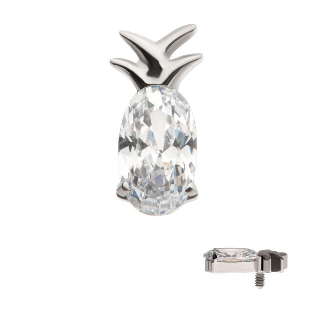 Invictus Titanium Internally Threaded Prong Set Oval CZ Gem Pineapple Top