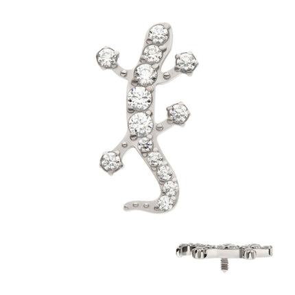 Invictus Titanium Internally Threaded Pave Set Round CZ Gem Lizard Top