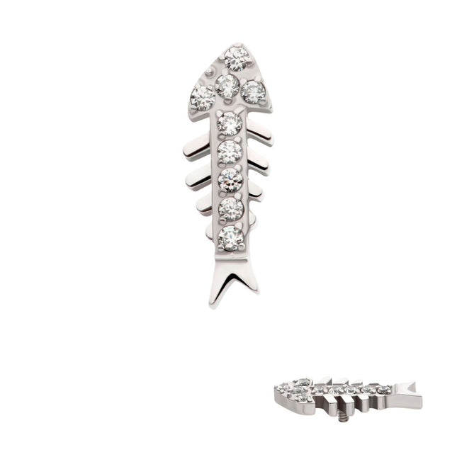 Invictus Titanium Internally Threaded Pave Set Round CZ Gem Fishbone Top