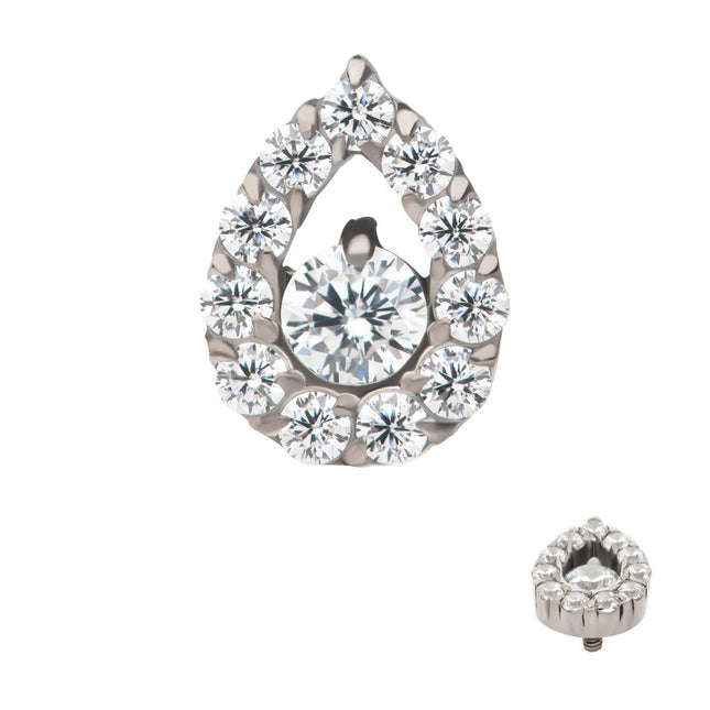 Invictus Titanium Internally Threaded Round CZ Center Hollow Teardrop Shape Top